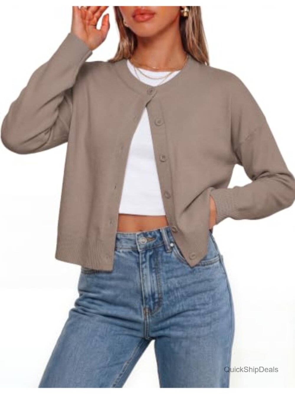 Cropped Cardigan Sweater for Women, Button Up Knit, Oversized Casual